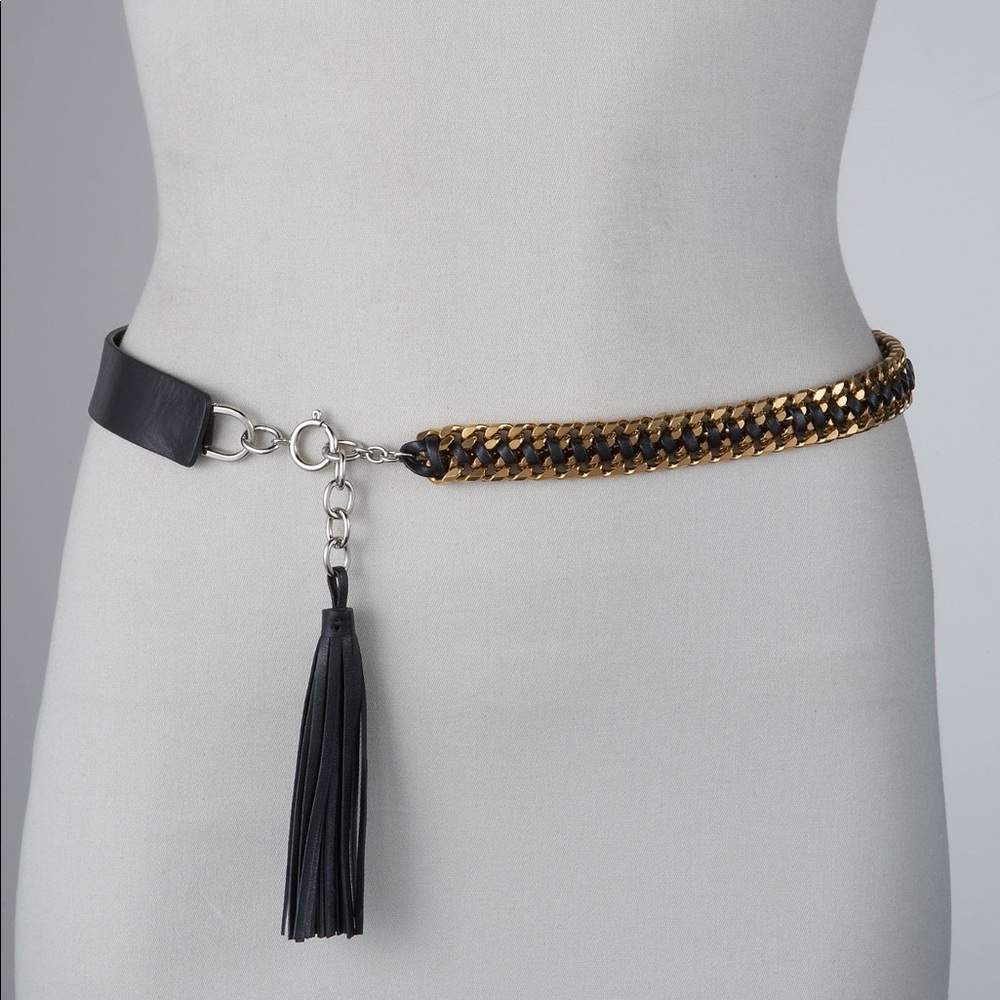 NWT DVF Black Vachetta Tahra Chain Belt Size Small